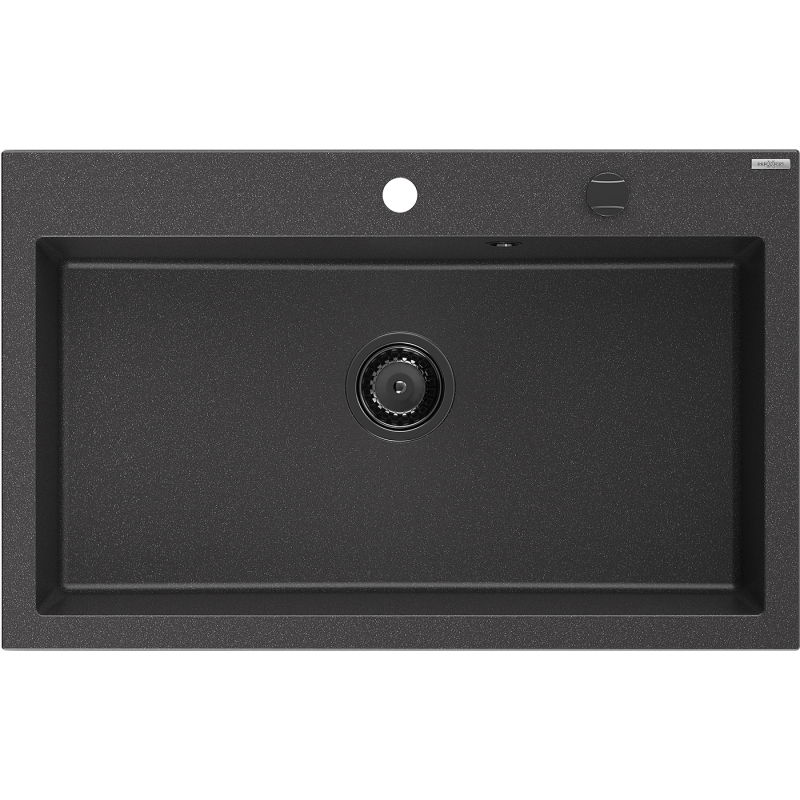 Mexen Elix кухненска мивка от гранит с 1 камера 800 x 500 мм, черна със ситни пръски, сифон черен - 6527801005-76-B