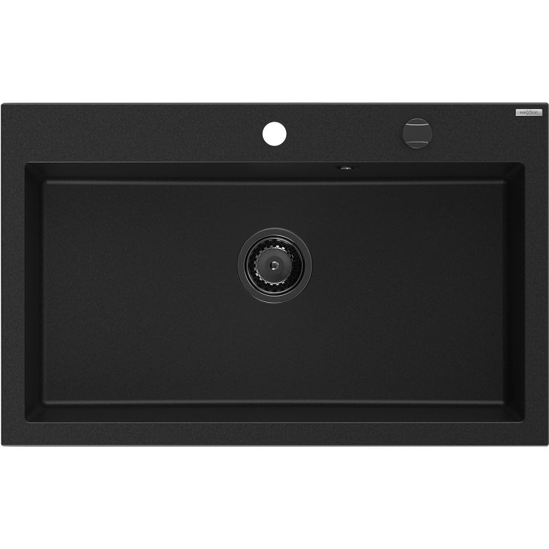 Mexen Elix гранитна мивка с 1 корито 800 x 500 мм, черна, черен сифон - 6527801005-77-B