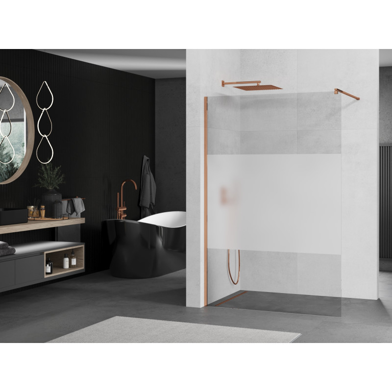 Mexen Kioto душ преграда Walk-in 140 x 200 cm, прозрачно/мат 8 mm, розово злато