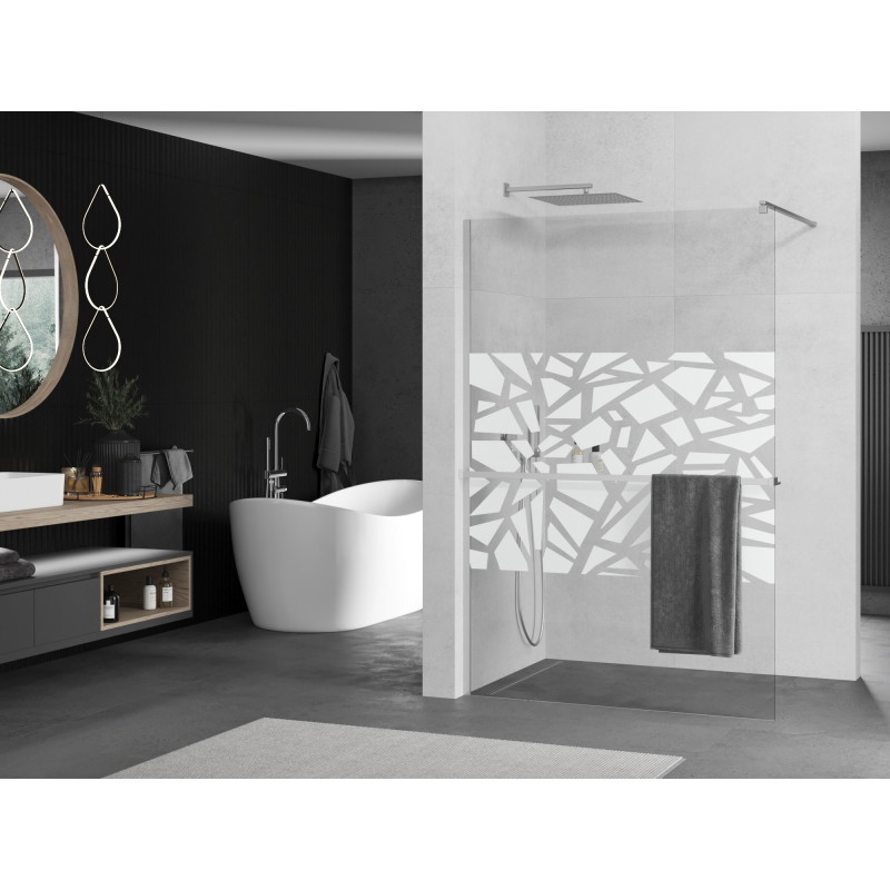 Mexen Kioto+ душ стена с рафт Walk-in 120 x 200 см, бял мотив, хром - 800-120-121-01-85