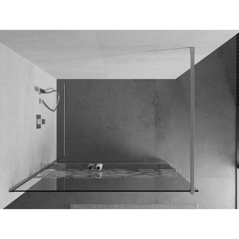 Mexen Kioto+ душ стена с рафт Walk-in 120 x 200 см, бял мотив, хром - 800-120-121-01-85