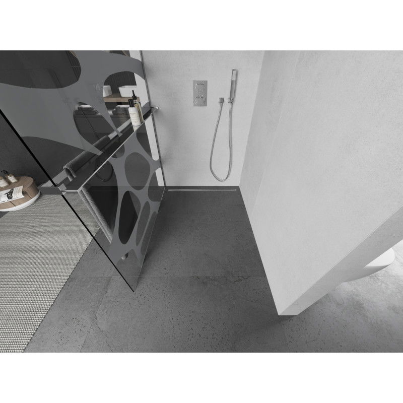 Mexen Kioto+ преградна стена за душ с рафт Walk-in 110 x 200 см, бяла вълна, хром - 800-110-121-01-97