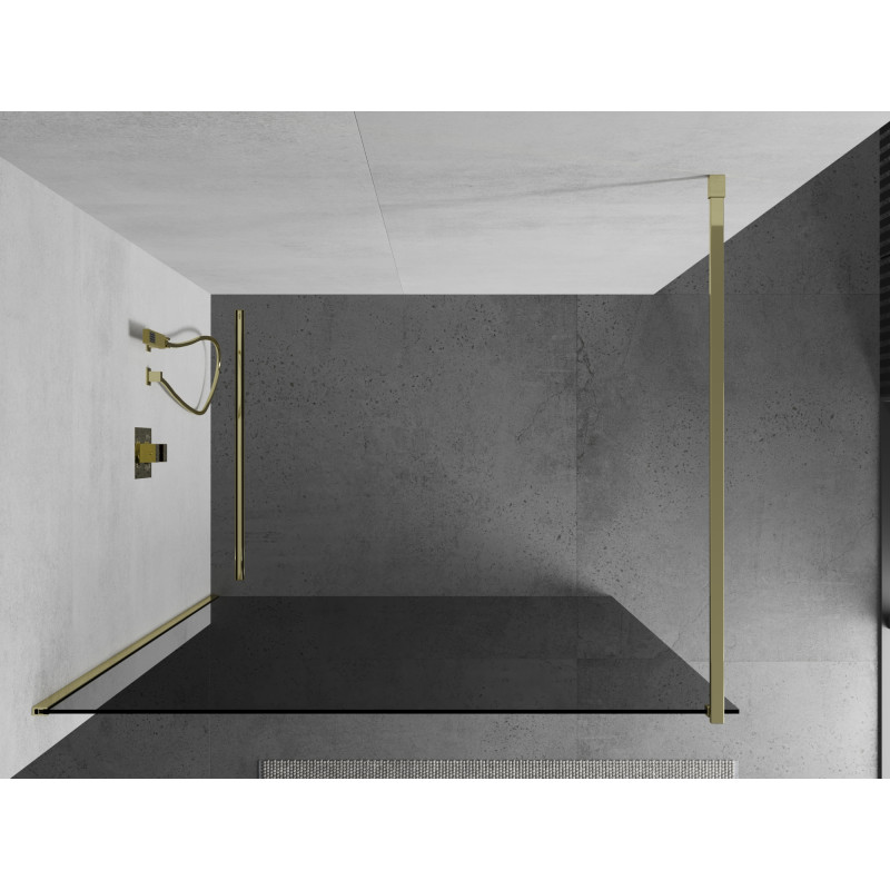 Mexen Kioto Стенна преграда за душ Walk-in 130 x 200 см, графит 8 мм, златна