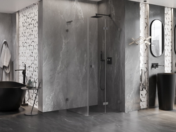 Mexen Lunar-F L сгъваема душ кабина дясна 90 x 90 см, прозрачна, Gun Metal - 836L-090-090-95-00-P