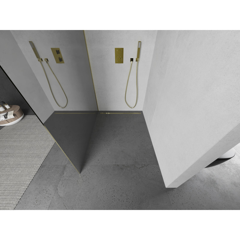 Mexen Kioto душ панел Walk-in 140 x 200 см, огледало 8 мм, златно - 800-140-101-50-50