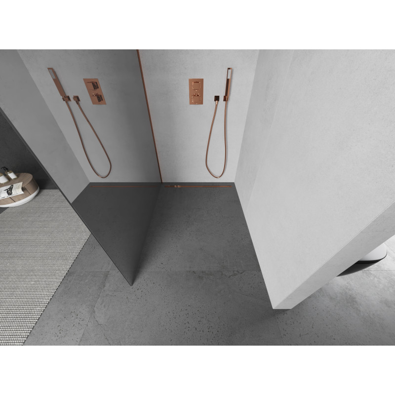 Mexen Kioto Стена за душ Walk-in 130 x 200 см, огледало 8 мм, розово злато - 800-130-101-60-50