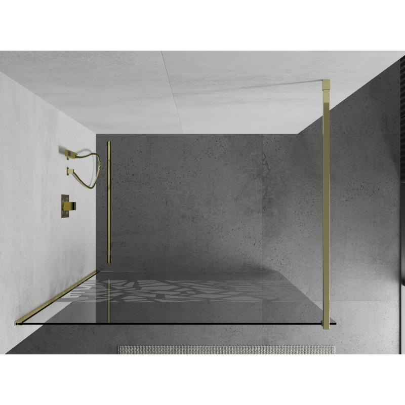 Mexen Kioto преграда за душ Walk-in 100 x 200 см, бял модел 8 мм, злато - 800-100-101-50-85