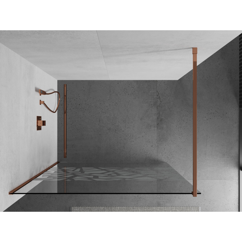 Mexen Kioto душ преграда Walk-in 90 x 200 см, бял шаблон 8 мм, розово злато