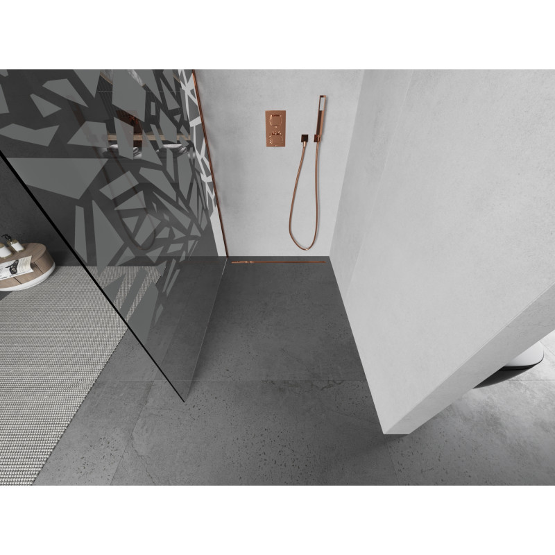 Mexen Kioto душ стена Walk-in 130 x 200 см, бял мотив 8 мм, розово злато - 800-130-101-60-85