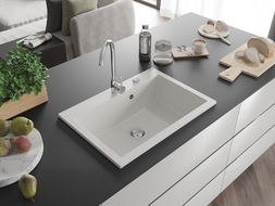 Mexen Elix кухненска мивка от гранит с 1 камера 700 x 500 mm, бяла, сифон хром - 6526701005-20