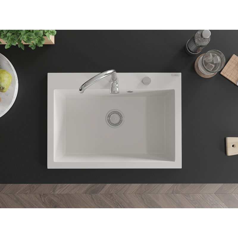 Mexen Elix кухненска мивка от гранит с 1 камера 700 x 500 mm, бяла, сифон хром - 6526701005-20