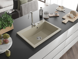 Mexen Elix гранитна мивка с една камера 700 x 500 мм, бежова, хромиран сифон - 6526701005-69