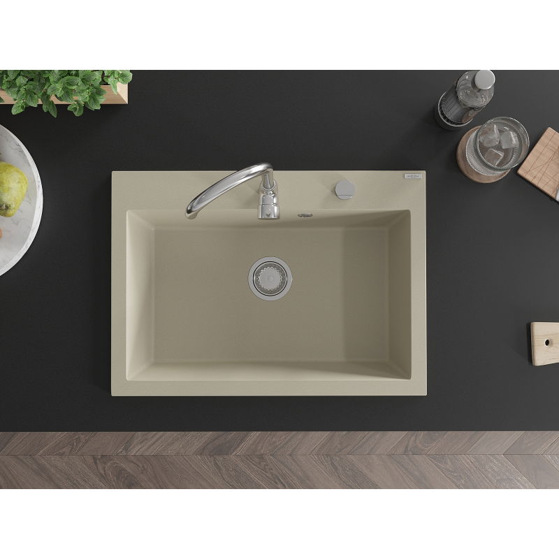 Mexen Elix гранитна мивка с една камера 700 x 500 мм, бежова, хромиран сифон - 6526701005-69
