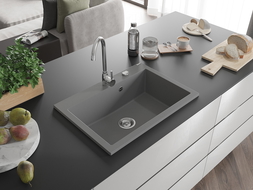 Mexen Elix гранитна мивка с една камера 700 x 500 мм, сива, хромиран сифон - 6526701005-71