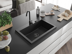 Mexen Elix гранитна мивка с 1 камера 700 x 500 мм, черна, черен сифон - 6526701005-77-B