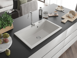 Mexen Elix гранитна мивка с една камера 800 x 500 мм, бяла, сифон хром - 6527801005-20