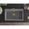 Mexen Elix мивка от гранит с 1 отделение 800 x 500 mm, сива, златен сифон - 6527801005-71-G