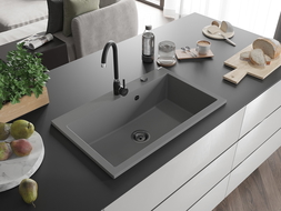 Mexen Elix гранитна мивка с 1 отделение 800 x 500 mm, сива, сифон черен - 6527801005-71-B