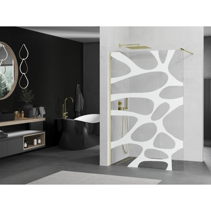 Mexen Kioto душ преграда Walk-in 120 x 200 см, бяла вълна 8 мм, златна - 800-120-101-50-97