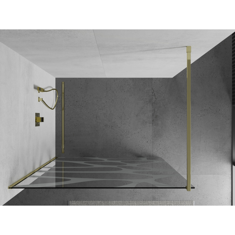 Mexen Kioto Душ стена Walk-in 130 x 200 cm, бяла вълна 8 mm, златна - 800-130-101-50-97