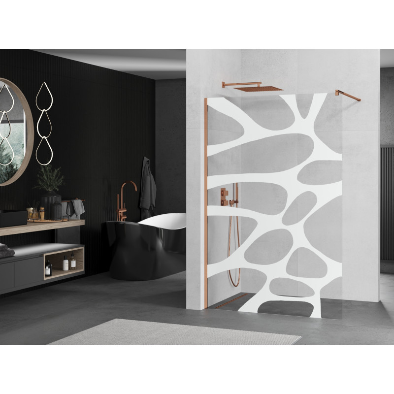 Mexen Kioto Душ панел Walk-in 100 x 200 см, бяла вълна 8 мм, розово злато - 800-100-101-60-97