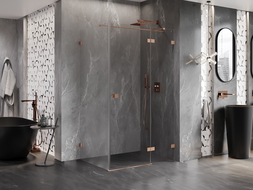 Mexen Lunar T, отваряща се на дясната страна душ кабина 110 x 90 см, прозрачна, матирана мед - 834T-110-090-65-00-P