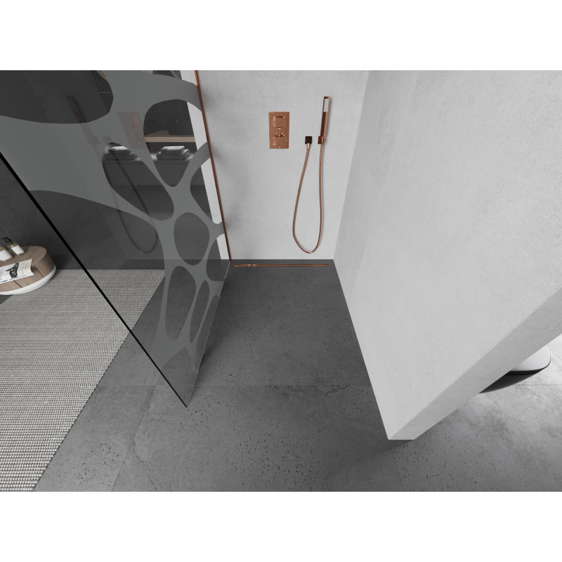 Mexen Kioto душ параван Walk-in 140 x 200 см, бяла вълна 8 мм, розово злато