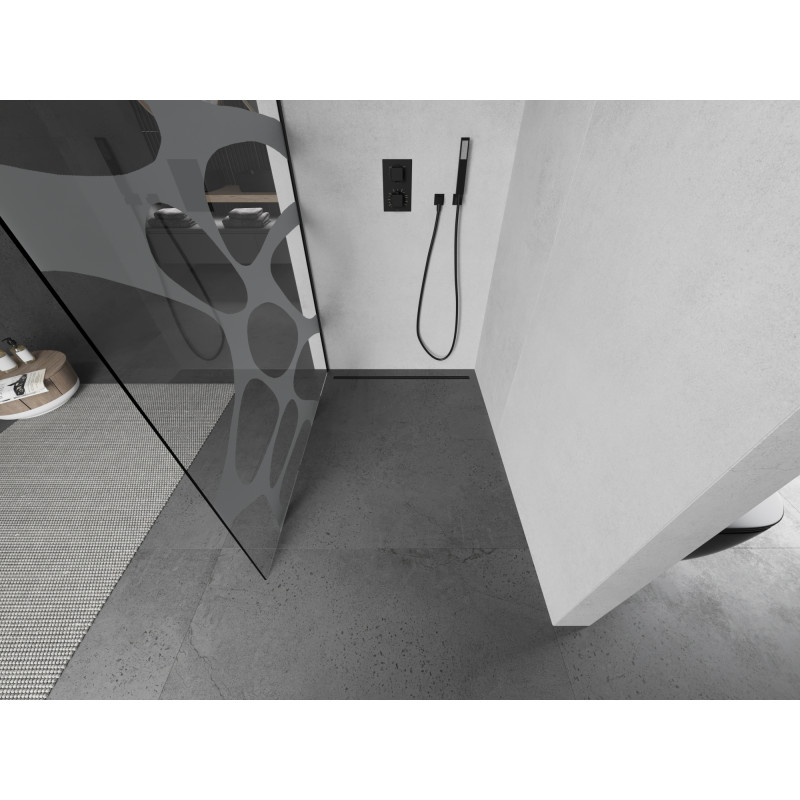 Mexen Kioto душ кабина Walk-in 140 x 200 см, бяла вълна 8 мм, черна - 800-140-101-70-97