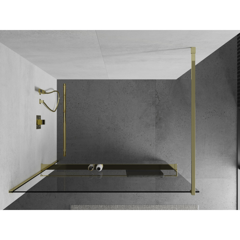 Mexen Kioto+ душ стена с рафт Walk-in 110 x 200 см, прозрачно, злато - 800-110-121-50-00