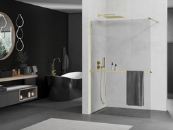 Mexen Kioto+ стенна преграда за душ с рафт Walk-in 130 x 200 см, прозрачна, златна