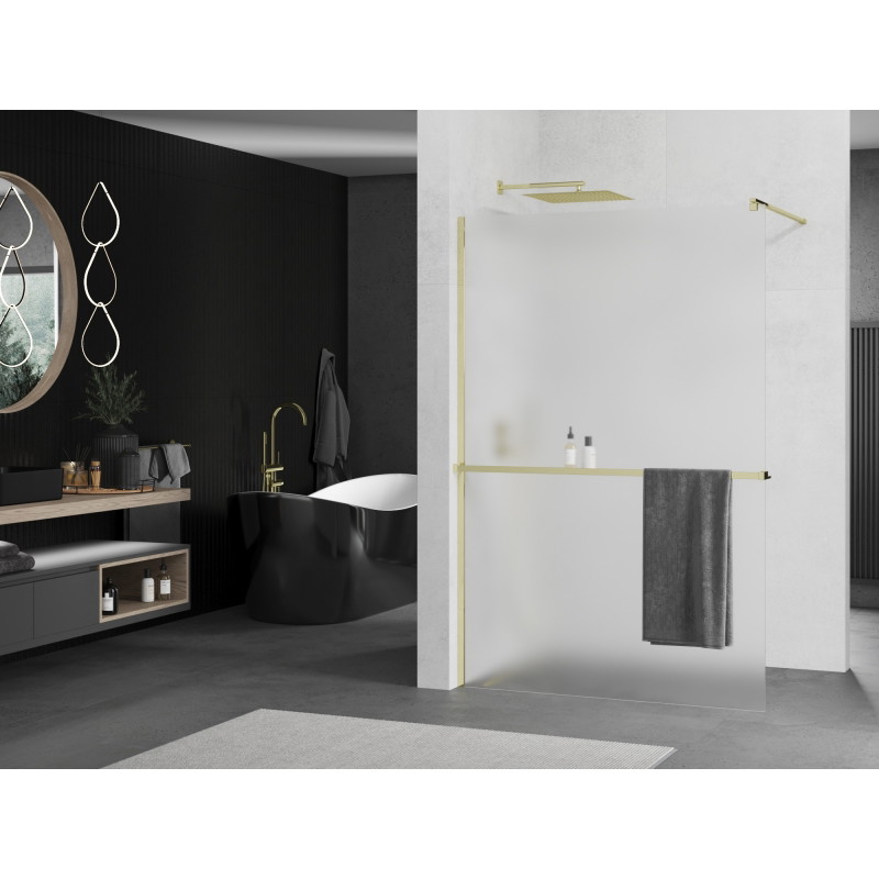 Mexen Kioto+ душ параван с рафт Walk-in 70 x 200 см, матиран, златист - 800-070-121-50-30