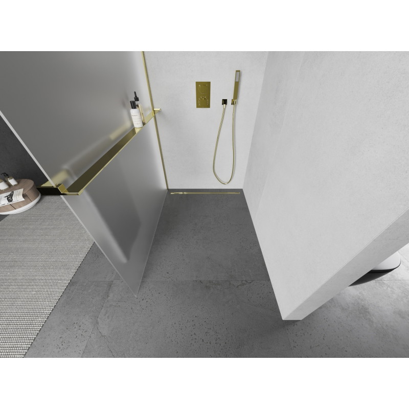Mexen Kioto+ душ параван с рафт Walk-in 70 x 200 см, матиран, златист - 800-070-121-50-30