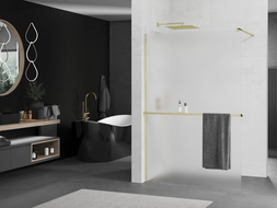 Mexen Kioto+ стена за душ с рафт Walk-in 90 x 200 см, матово стъкло, златно - 800-090-121-50-30