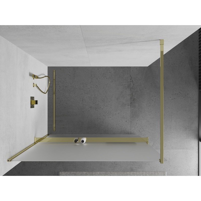 Mexen Kioto+ душ кабина със стойка Walk-in 90 x 200 cm, матирано стъкло, златисто