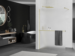 Mexen Kioto+ душова стена с Walk-in рафт 100 x 200 см, матирано стъкло, златно - 800-100-121-50-30