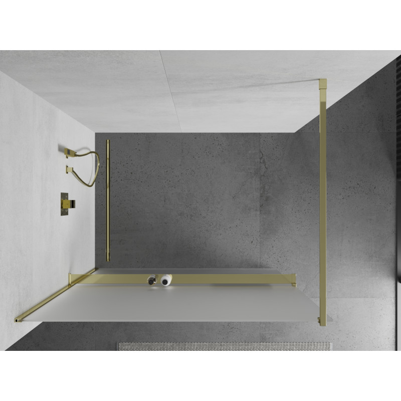 Mexen Kioto+ душ стена с рафт Walk-in 110 x 200 см, матирана, златиста - 800-110-121-50-30