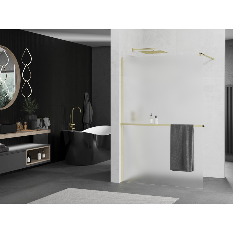 Mexen Kioto+ душ параван с рафт Walk-in 120 x 200 см, матиран, златен - 800-120-121-50-30