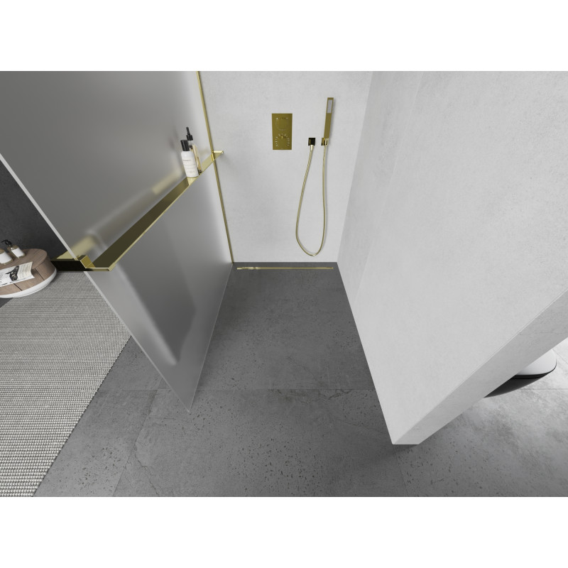 Mexen Kioto+ душ параван с рафт Walk-in 120 x 200 см, матиран, златен - 800-120-121-50-30