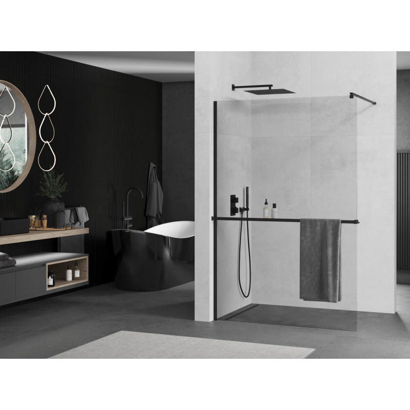 Mexen Kioto+ душ параван с рафт Walk-in 70 x 200 см, прозрачен, черен - 800-070-121-70-00
