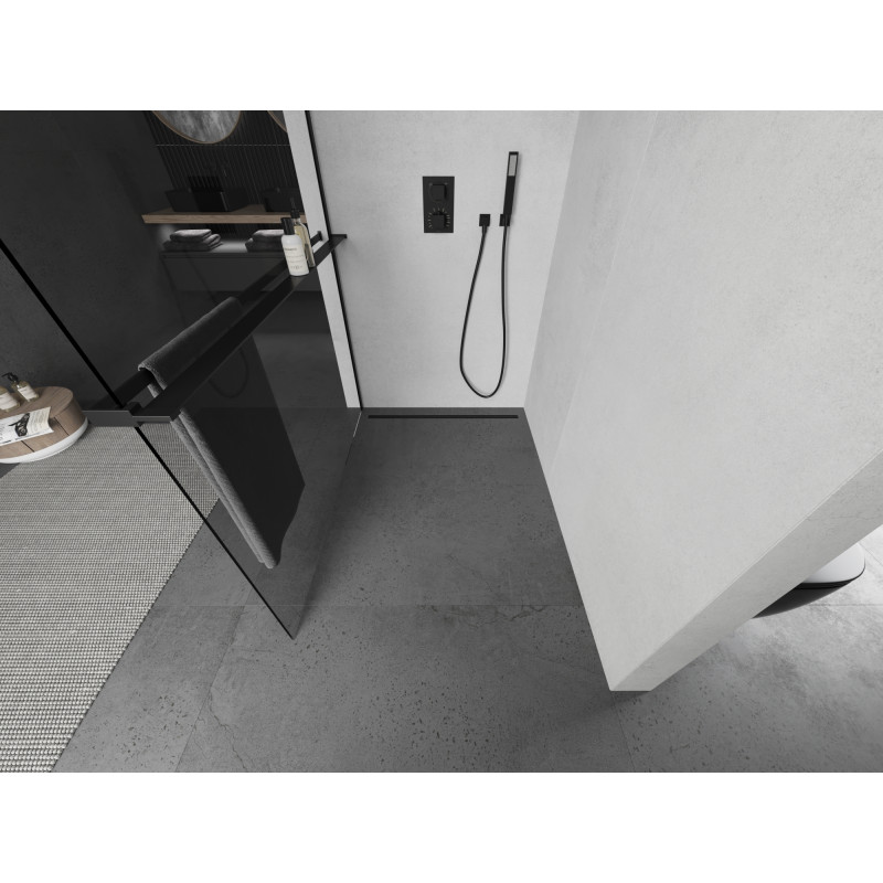 Mexen Kioto+ преграда за душ с рафт Walk-in 130 x 200 см, прозрачна, черна - 800-130-121-70-00