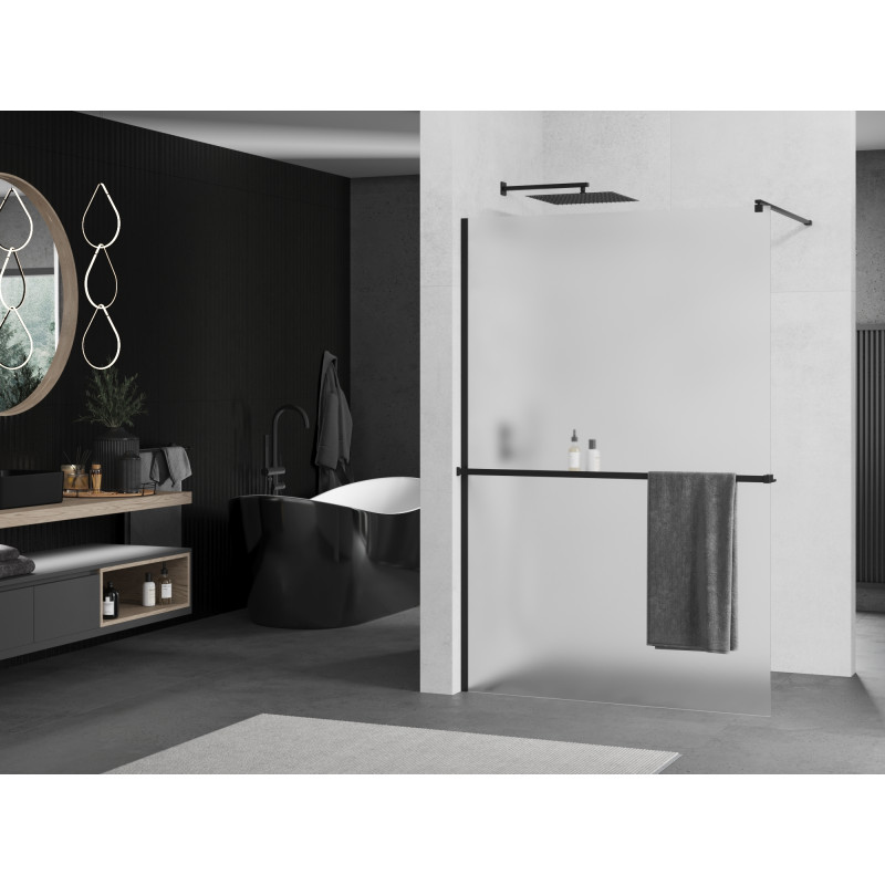 Mexen Kioto+ душ стена с рафт Walk-in 70 x 200 см, матирано, черно - 800-070-121-70-30