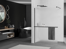Mexen Kioto+ стена за душ с рафт Walk-in 80 x 200 см, матиран, черен - 800-080-121-70-30