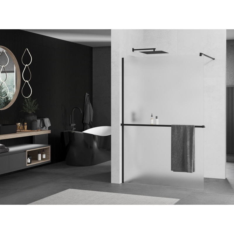 Mexen Kioto+ душ стена с рафт Walk-in 100 x 200 см, мраз, черна - 800-100-121-70-30