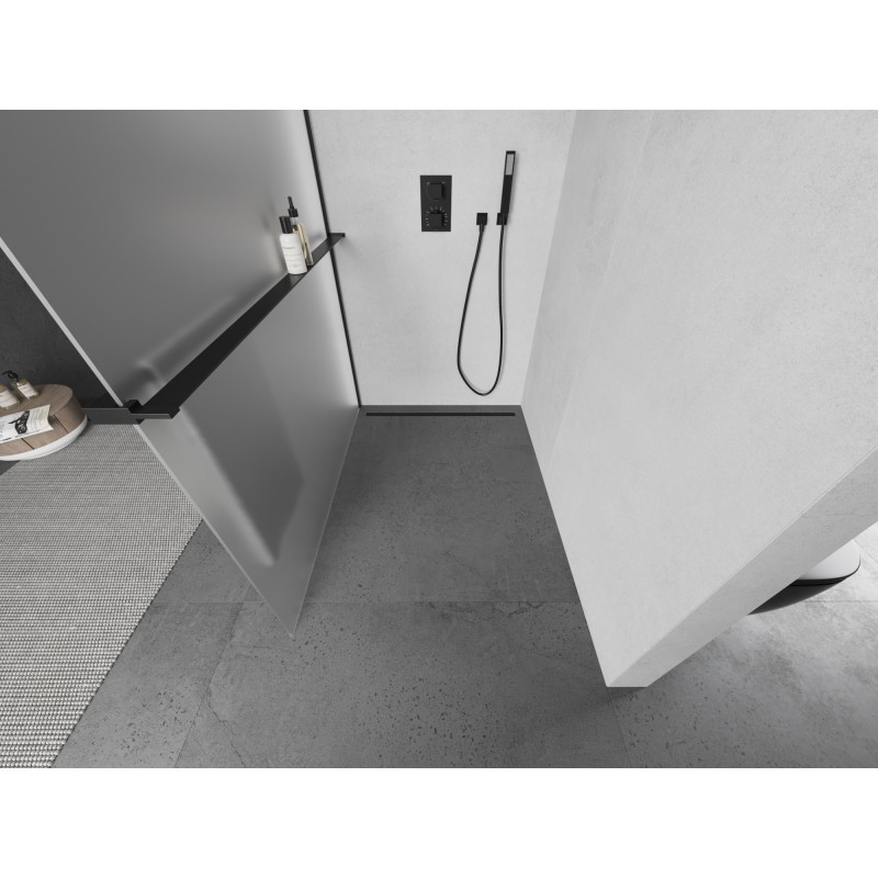 Mexen Kioto+ душ стена с рафт Walk-in 100 x 200 см, мраз, черна - 800-100-121-70-30