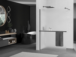 Mexen Kioto+ стена за душа с рафт Walk-in 120 x 200 см, матова, черна - 800-120-121-70-30