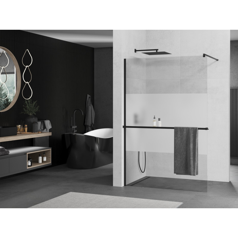 Mexen Kioto+ душ стена с рафт Walk-in 90 x 200 см, прозрачно/мраз, черна - 800-090-121-70-35