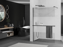 Mexen Kioto+ стена за душ с рафт Walk-in 120 x 200 см, прозрачен/мъглив, черен - 800-120-121-70-35