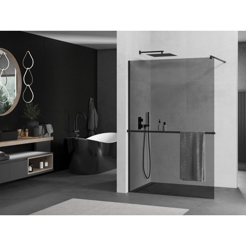 Mexen Kioto+ Душ стена с рафт Walk-in 70 x 200 см, графит, черна - 800-070-121-70-40