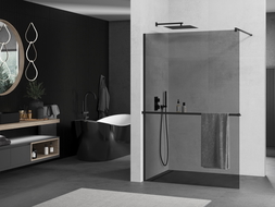 Mexen Киото+ душова стена с рафт Walk-in 70 x 200 см, графит, черен - 800-070-121-70-40