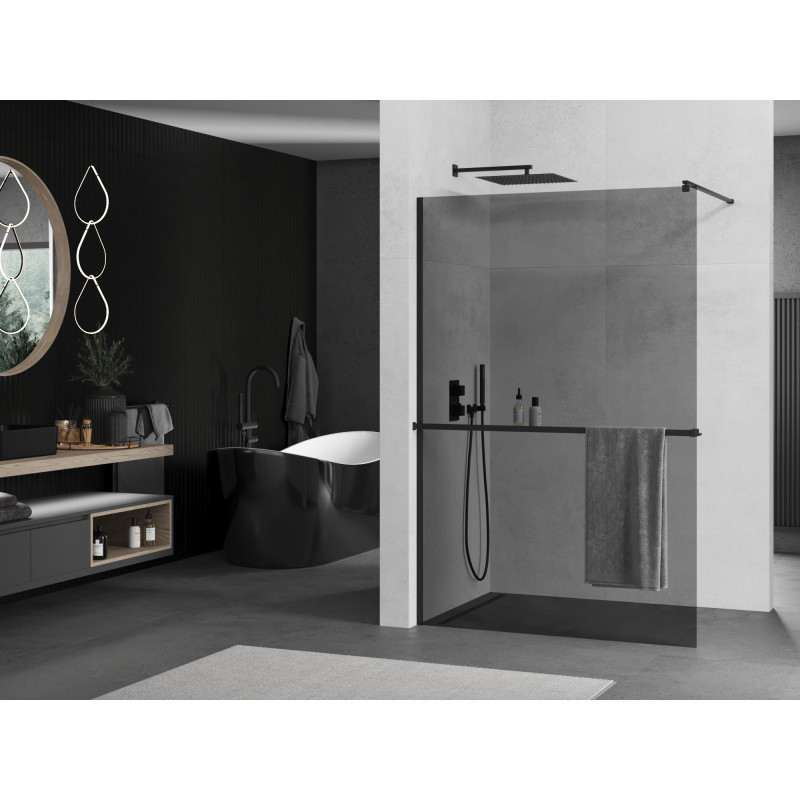 Mexen Kioto+ Душ стена с рафт Walk-in 120 x 200 см, графит, черна - 800-120-121-70-40